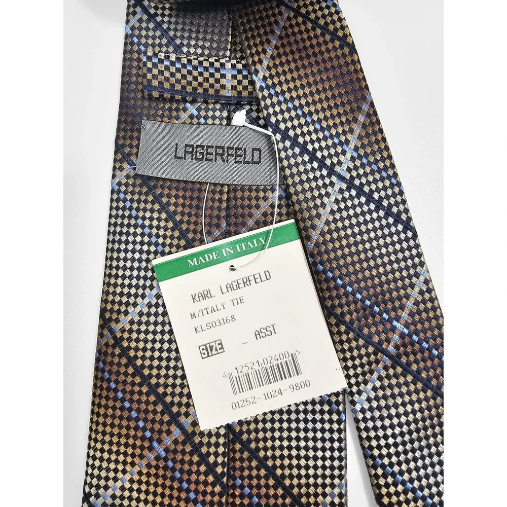 Karl Lagerfeld Vintage NWT Multi Tone Plaid Woven Made in Italy Silk Tie